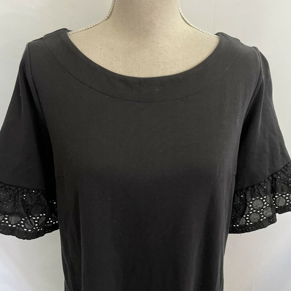 Talbots X Plus Women's Black Shift Dress Eyelet Ruffle Short Sleeve - Picture 2 of 7